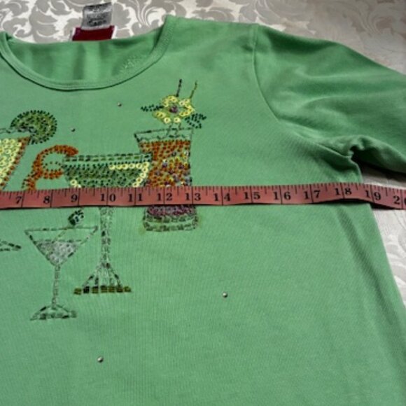 Quaker Factory Beaded/Sequin Cocktail Time Cotton Pull Over Tee - Size Small - Picture 5 of 9